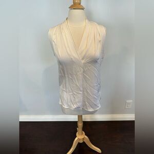 Kobi Haperin Sleeveless V-Neck Pleated Silk Blouse Off White Color Size Small